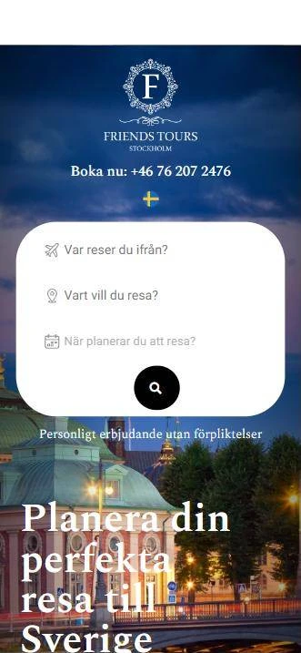 Strona Friends Tours Stockholm na telefonie